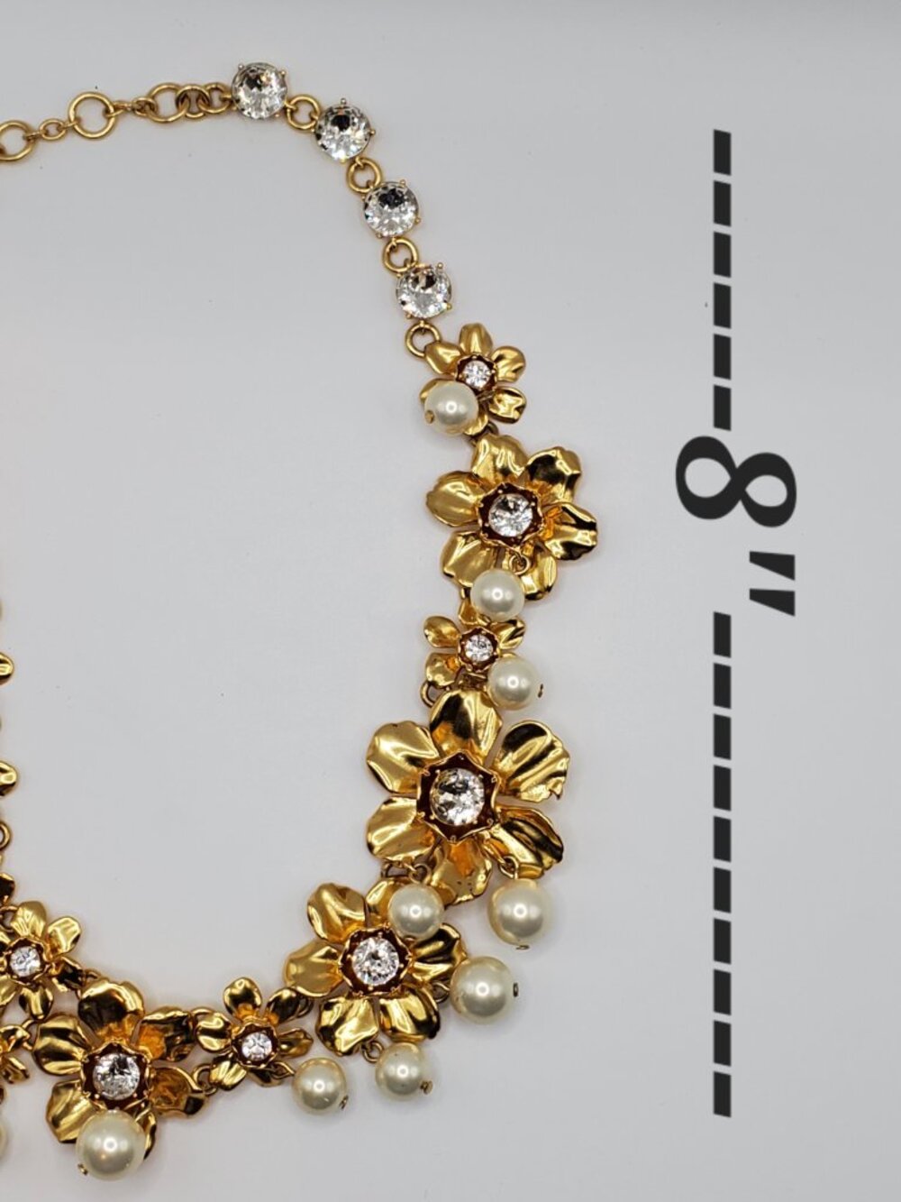 J. Crew Floral Crystal Pearl Statement Necklace + Dust Bag - Picture 4 of 6